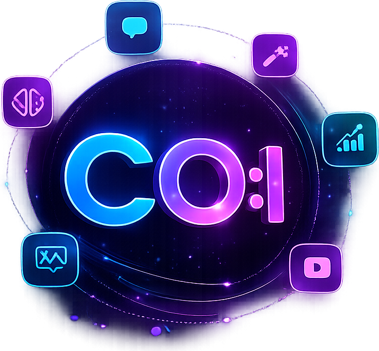 Logo CO:I entouré d'icônes d'outils IA